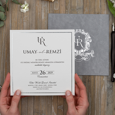 Erdem 5103 Modern Desenli Düğün ve Nişan Davetiyesi