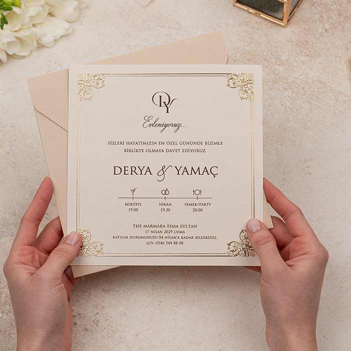 Erdem Davetiye 5115 - Özel Kesim Zarf Tasarımlı Düğün Davetiyesi