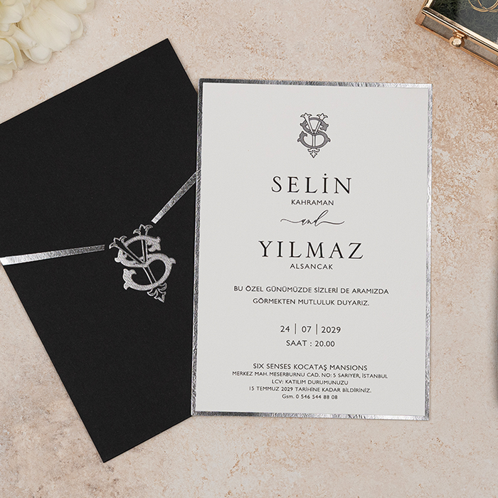 Erdem Davetiye 5121 - Özel Dokulu Modern Düğün Davetiyesi