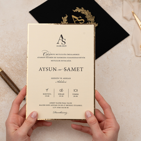 Erdem Davetiye 5134 - Özel Kesim Zarf Tasarımlı Düğün Davetiyesi