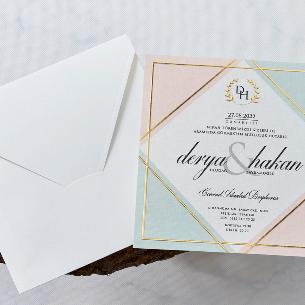 Erdem Butiqline 1135 Premium Varak Yaldız Baskılı Düğün Davetiyesi