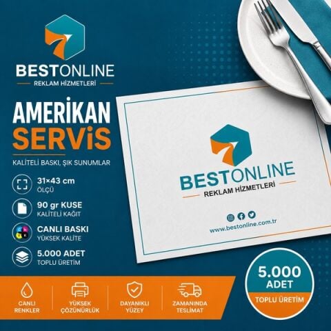 Amerikan Servis 31×43 – 90 gr Kuşe, Canlı Baskı -5000 Adet