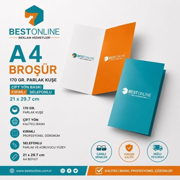 A4 - 170 Gr. Parlak Kuşe Çift Yön Baskı - Kırımlı - Selefonlu 21 x 29.7