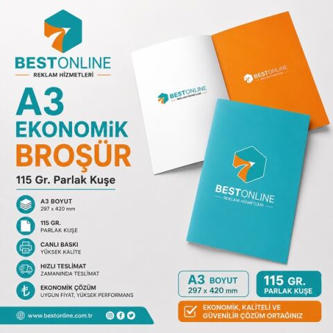 A3 Ekonomik Broşür - 115 Gr. Parlak Kuşe