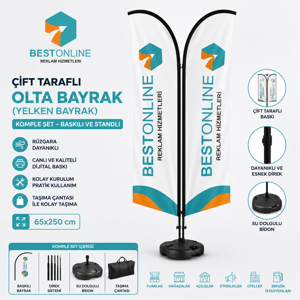 Çift Taraflı Yelken Bayrak (Olta Bayrak) – Premium Baskılı Komple Set