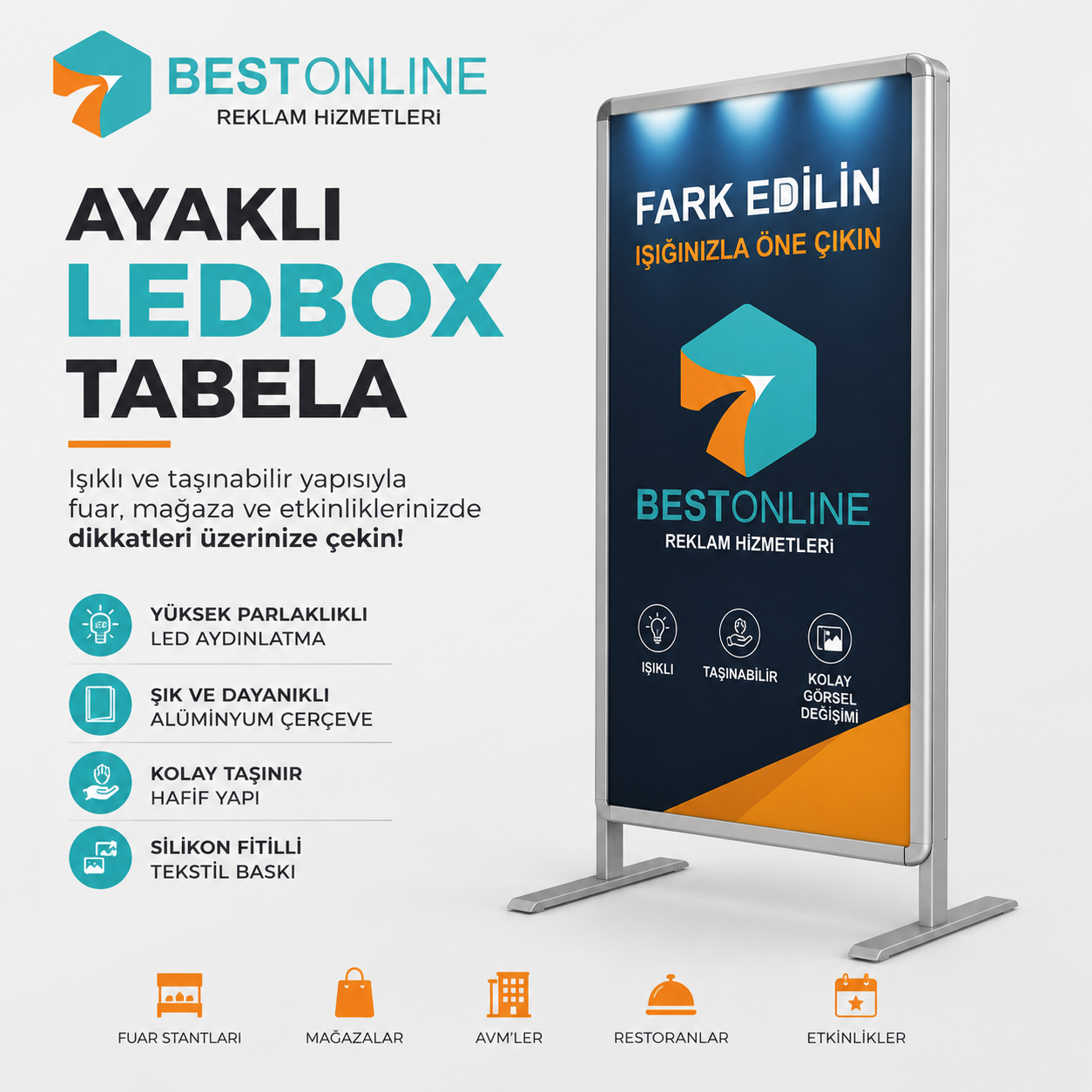 Ayaklı Ledbox Tabela | Taşınabilir Işıklı Reklam Panosu