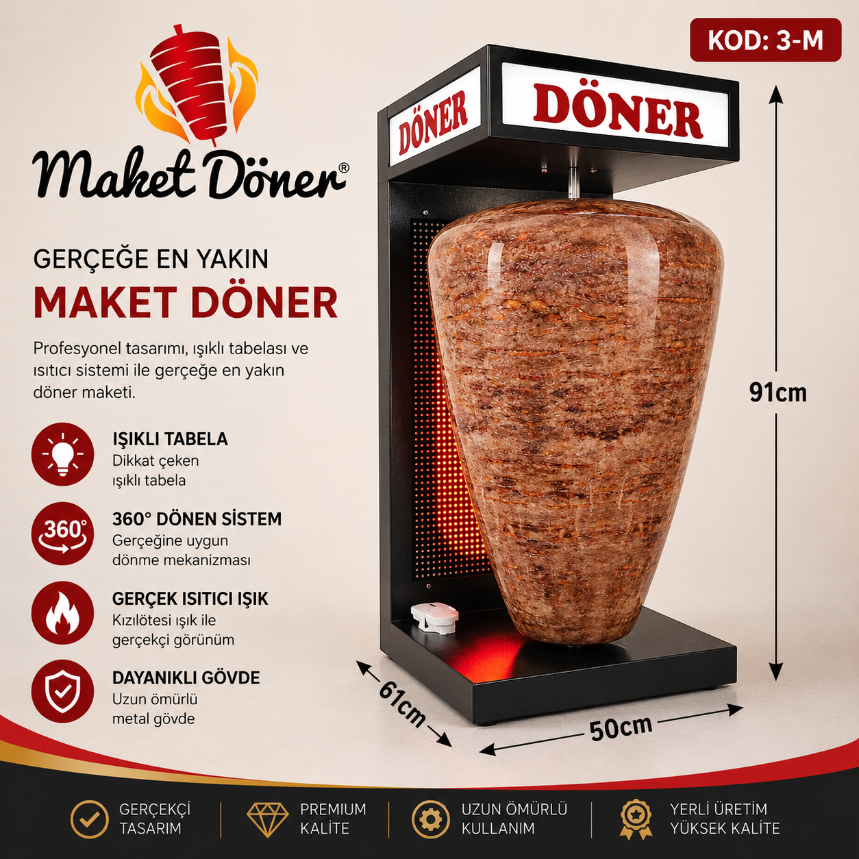 Profesyonel Büyük Boy Et Döner Maketi (Işıklı ve Dönen Sistem)