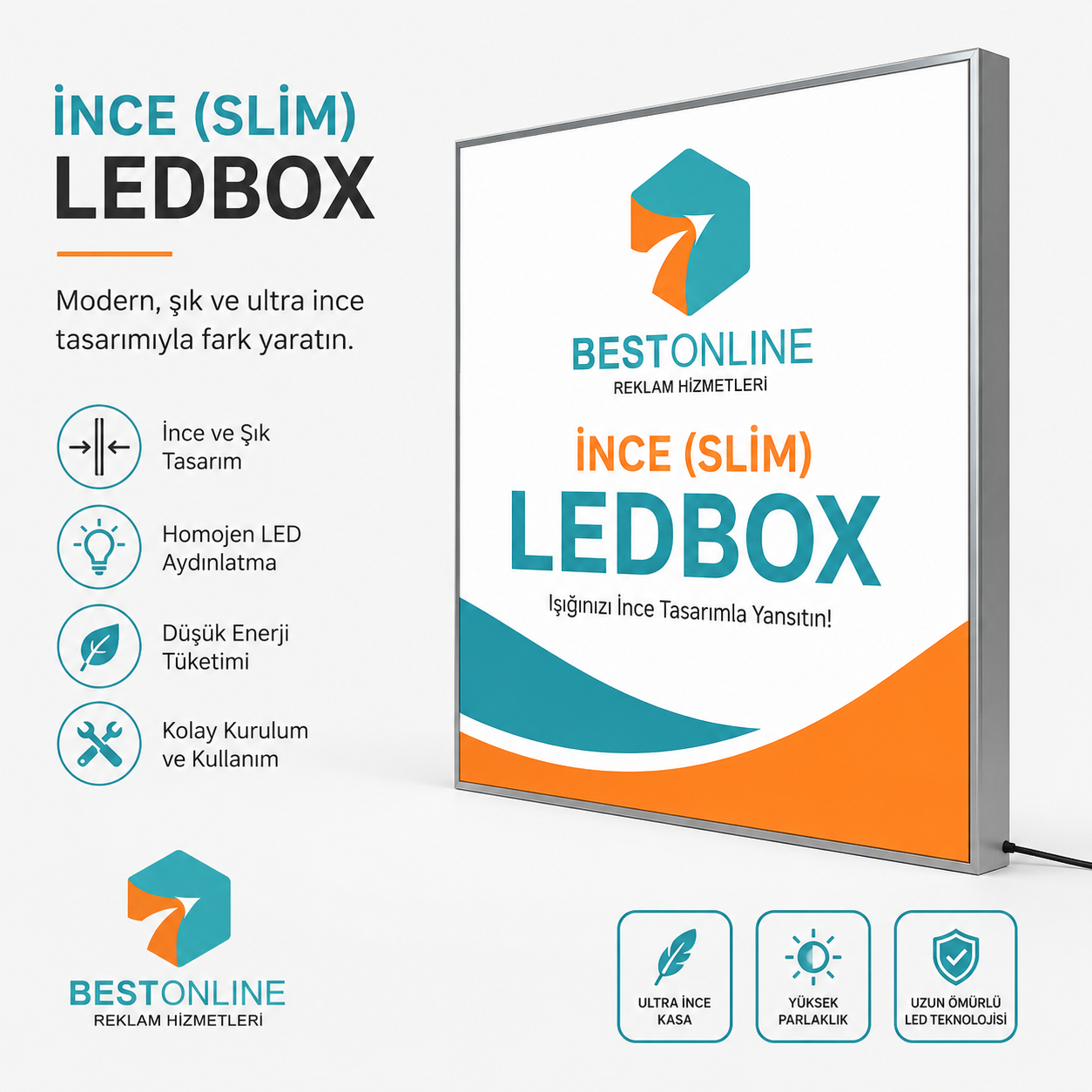 İnce (Slim) Ledbox Tabela - Modern Işıklı Görsel Sunum Panosu